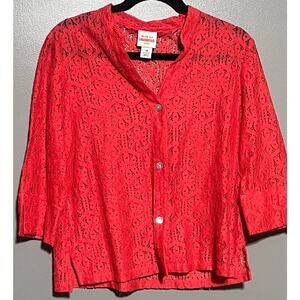 Ruby Road Favorites 12 petite Red Lace Button up‎ Blouse